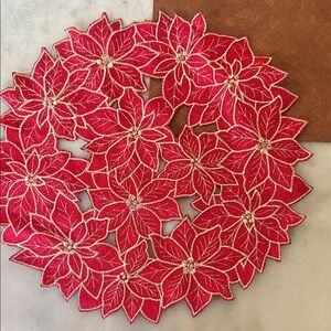 (2) Festive Red Poinsettia Table Runner